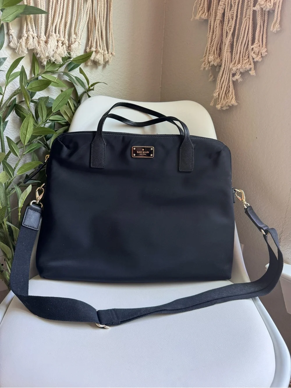 Kate Spade Daveney Black Nylon Laptop Bag Briefcase Crossbody Work Tote
